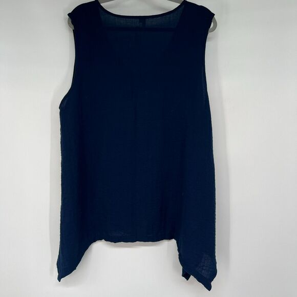 Lulu-B Tunic Tank Top Womens 1X Navy Blue Shark Bite Slit Hem V Neck Sleeveless - Picture 2 of 8